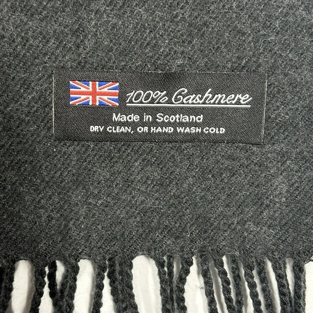 Vintage 100% Cashmere Winter Scarf Gray Fringe Raw Hem Made In Scotland Luxury